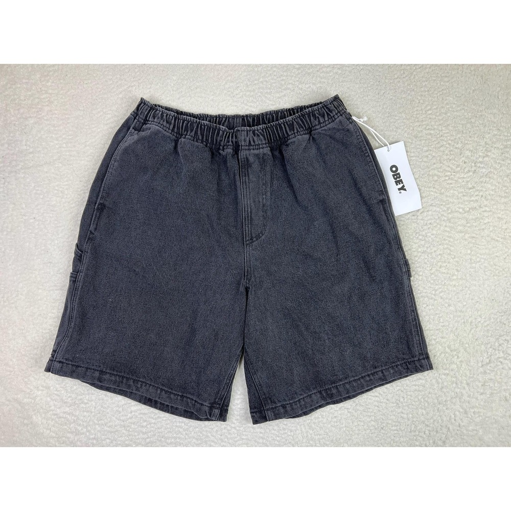 Obey Easy Denim Carpenter Shorts Mens Medium Black Cargo 9" Inseam Casual Summer